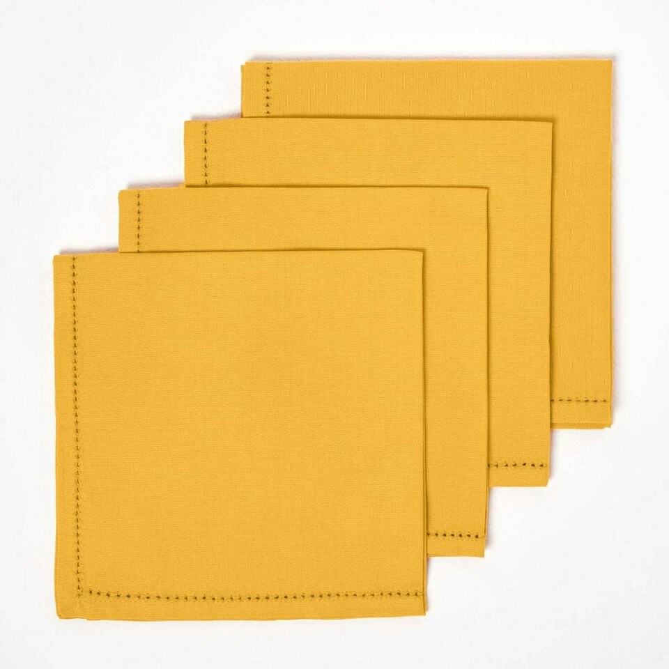 image 1 of Homescapes Mustard Yellow Fabric 4 Napkins Set | Yellow | One Size | 1