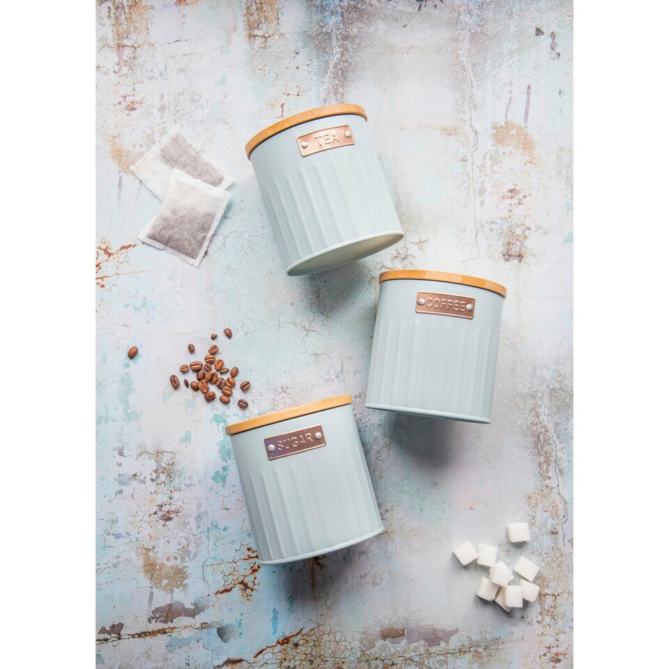 image 1 of KitchenCraft Airtight Tea Coffee Sugar Canister Set Blue