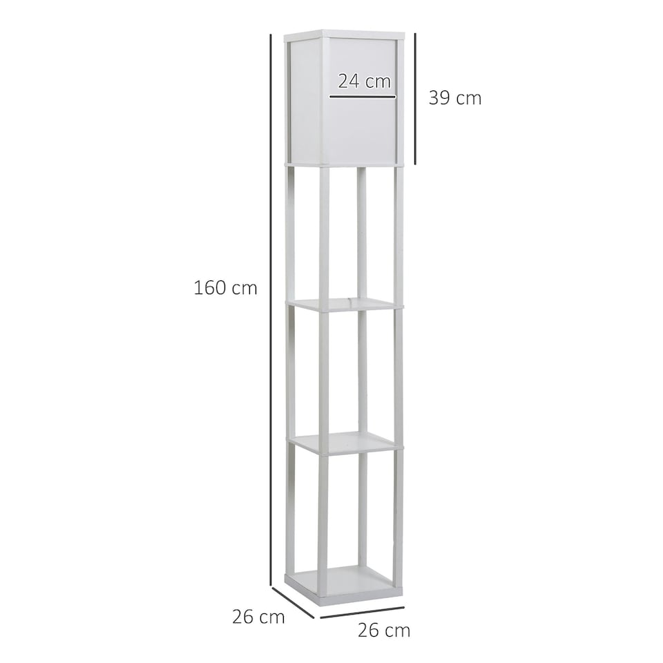 image 1 of HOMCOM Floor Lamp Reading Lamp with 3-Tier Storage Shelf for Home Office White