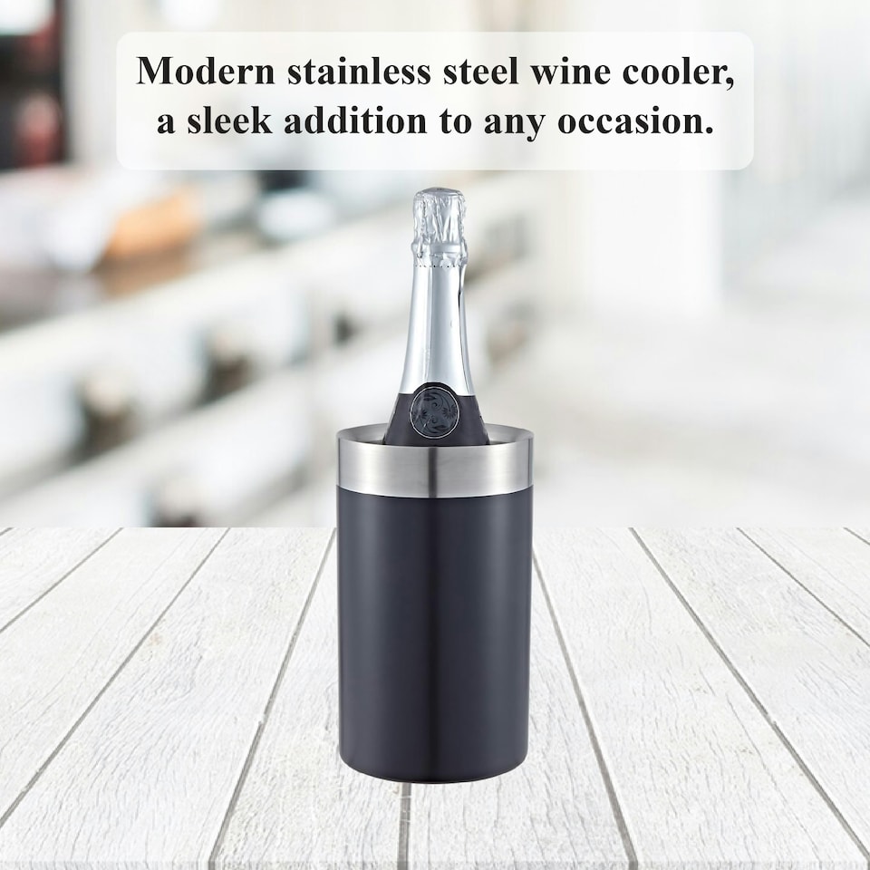image 1 of Buckingham Double Wall Stainless Steel Professional Wine Cooler 1.5 Litre / 20 cm , black finish