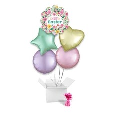 Happy Easter Spring Flowers Balloon Bouquet - 5 Inflated Balloons In A Box
