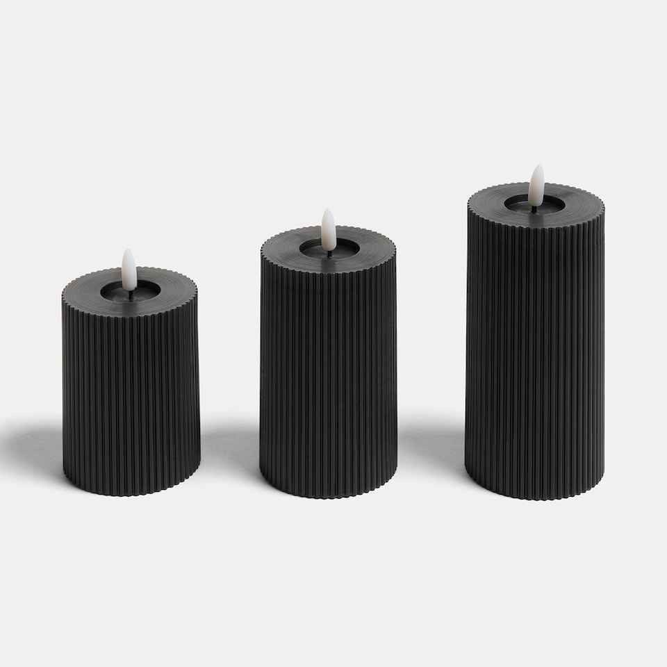 image 1 of OHS Set of 3 Ribbed Flameless LED Candles Decorative Lights Party Home | Black