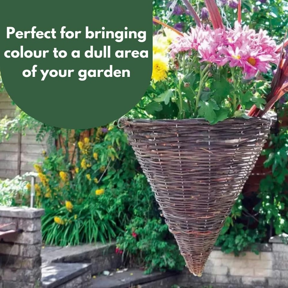 image 1 of Marco Paul Brown Rattan Cone Hanging Basket 12" | Brown