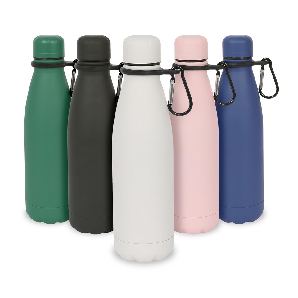 image 1 of Harbour Housewares Stainless Steel Water Bottle with Carabiner Clip - 500ml - Matt White | White | Matt White | One Size