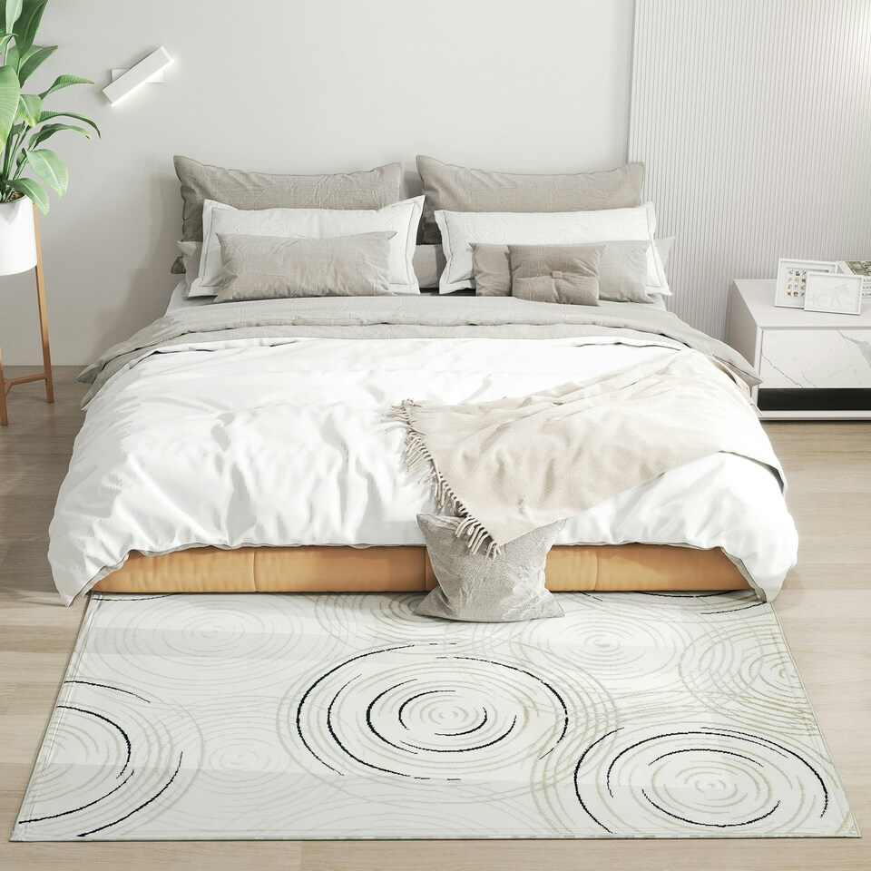 image 1 of HOMCOM Swirl Pattern Washable Rug, Allergy-Friendly Floor Carpet, Cream Cream
