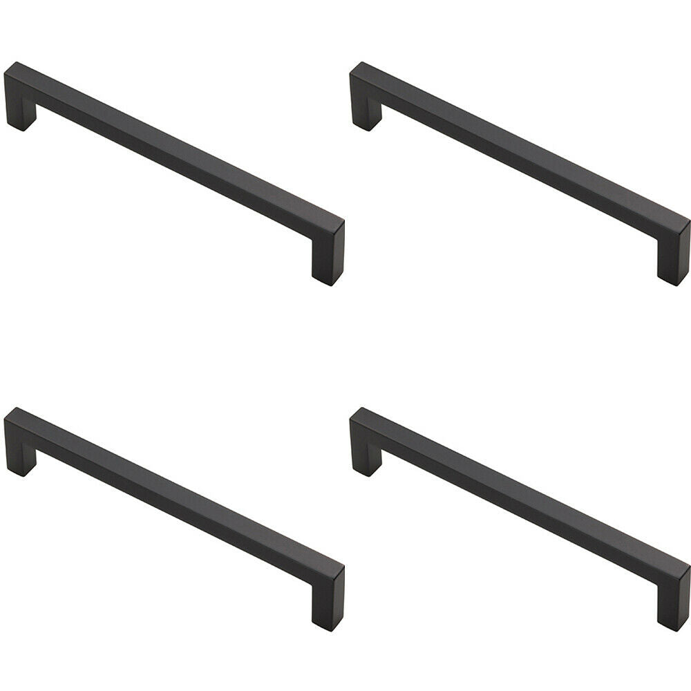Loops 4x Square Block Pull Handle 170 x 10mm 160mm Fixing Centres Matt Black