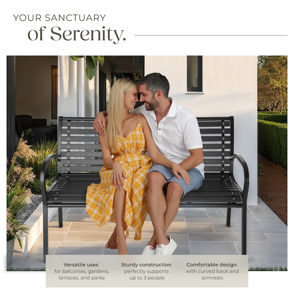 image 1 of Garden Bench Pino - 3-seater, steel frame, weatherproof, 126 x 62 x 81.5 cm