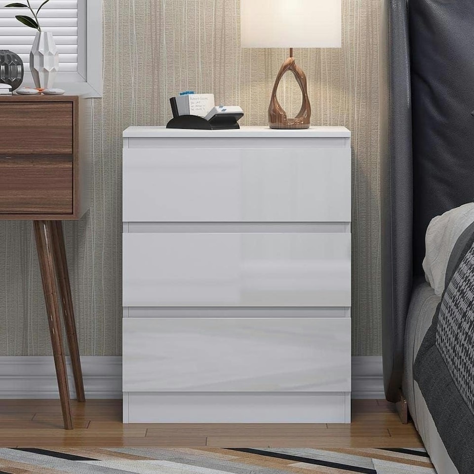image 1 of FWStyle Carlton 3 Drawer Chest Of Drawers - White Gloss Front