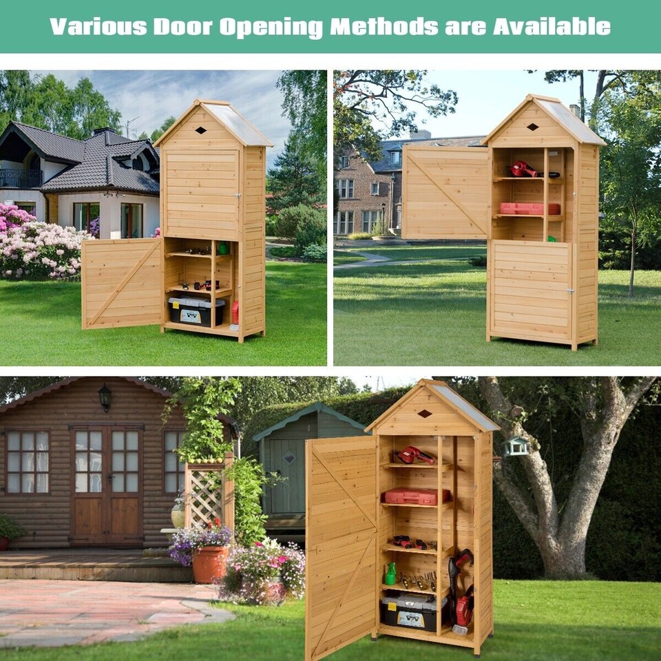 image 1 of Outdoor Storage Shed Wooden Garden Tool Utility Cabinet Waterproof Asphalt Roof