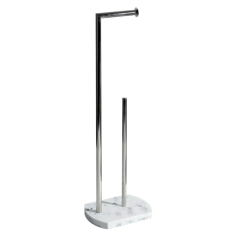 image 1 of Showerdrape Octavia White Marble & Chrome Toilet Roll Holder & Spare Paper Holder Combination