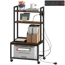 HOMCOM 4-Tier Mobile Printer Stand with Power Outlets for Home Office Brown