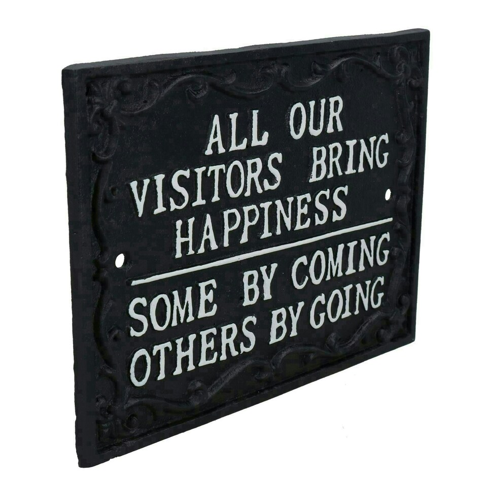 image 1 of All Our Visitors Bring Happiness Sign Cast Iron Plaque Wall House Door Garden