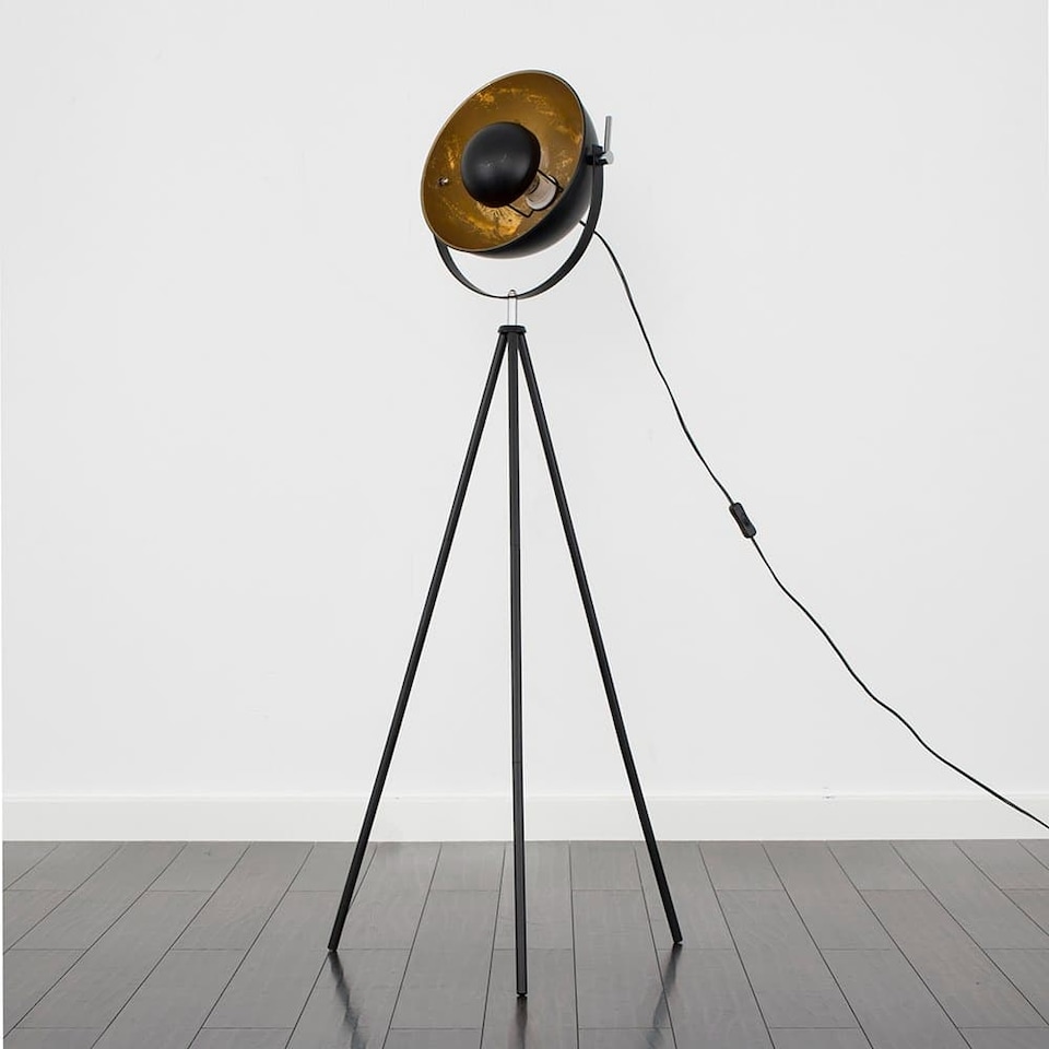 image 1 of ValueLights Morpho Gloss Black Floor Lamp and E27 Pear LED 4W Warm White 2700K Bulb | Black