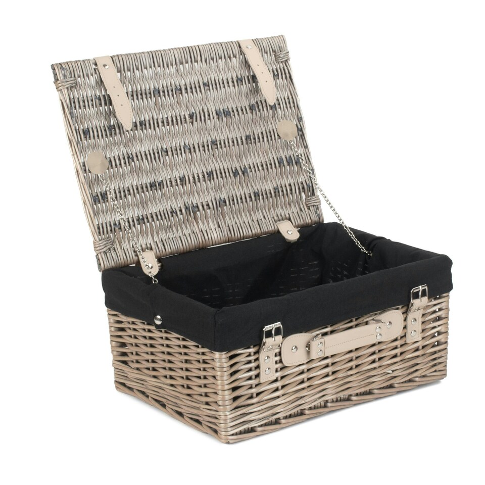 image 1 of 41cm Antique Wash Wicker Picnic Basket with Lining | Black | Black | One Size