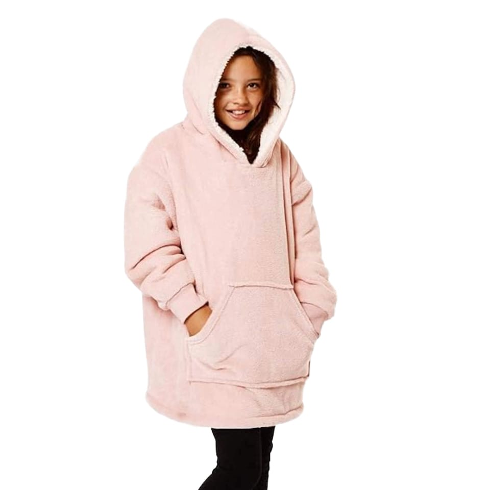 image 1 of Sienna Kids Oversized Hoodie Blanket Soft Sherpa Fleece Blush Pink | Pink | Blush Pink