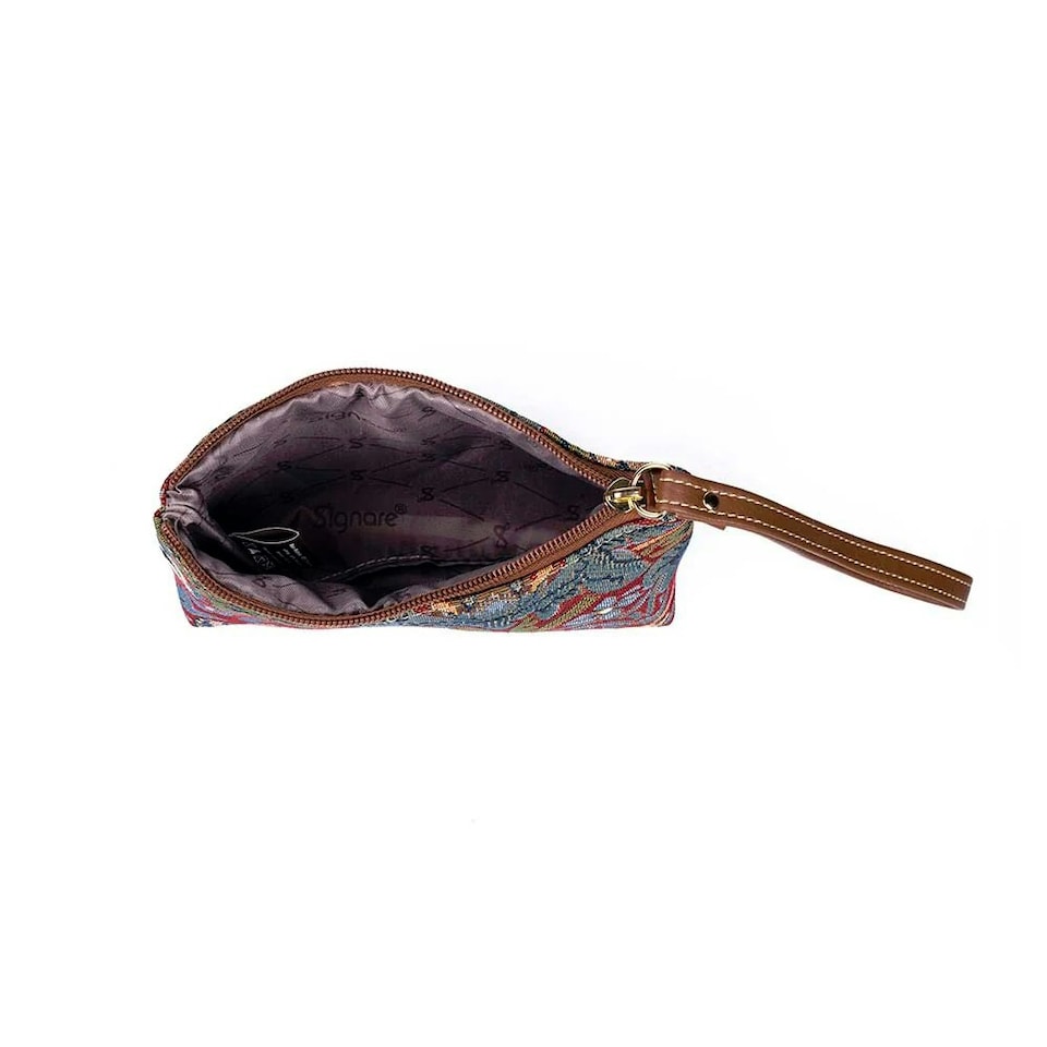 image 1 of Signare Wristlet Pouch Bag Strawberry Thief Red Red | Brown Strap