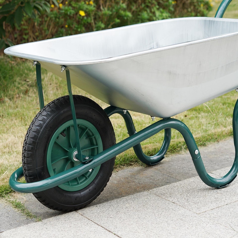 image 1 of Gr8 Garden Heavy Duty Wheelbarrow 85L Litre Galvanised Steel Outdoor Wheel Barrow Pneumatic