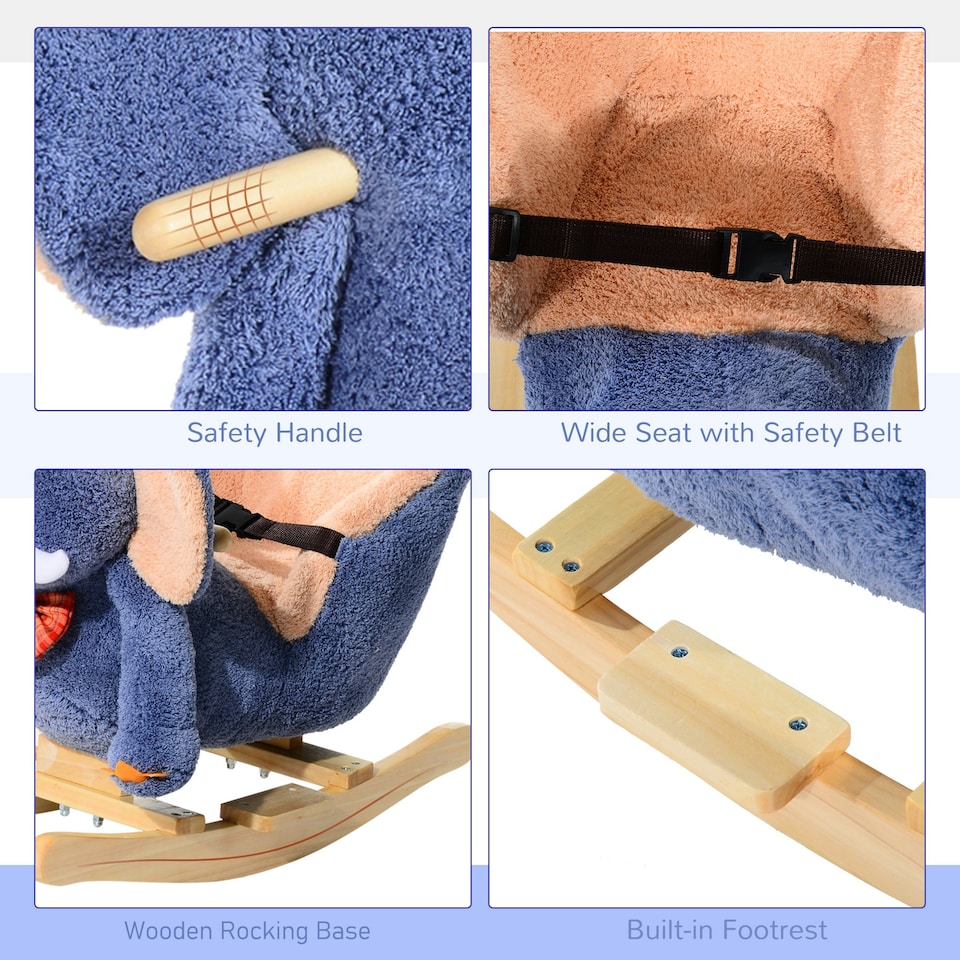 image 1 of HOMCOM Rocking Horse Ride on Toy Seat Belt Safety Toddler Elephant Music