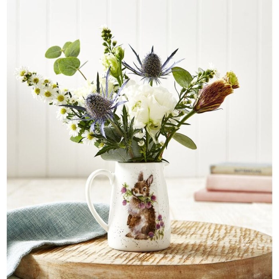 image 1 of Wrendale Designs Rabbit Posy Jug - 12 x 12 x 9 cm, Glossy White with Rabbit Motif