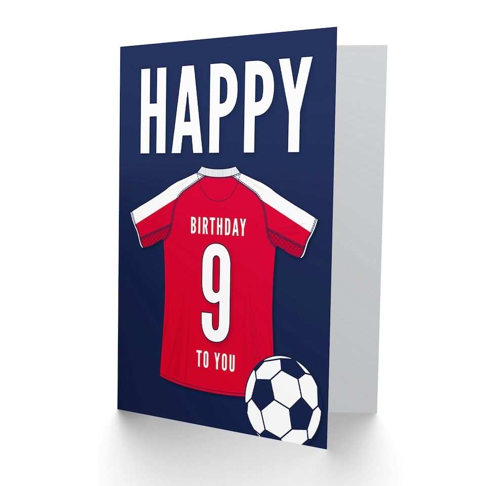image 1 of Football Strip Kit White Red Top On Age 9 Year Old Child Kids 9th Birthday Card