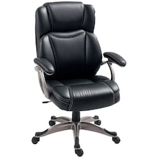 HOMCOM Executive Office Chair, PU Leather Desk Chair with Adjustable Height, Swivel Computer Chair with Tilt Function for Home Office, Black | Black
