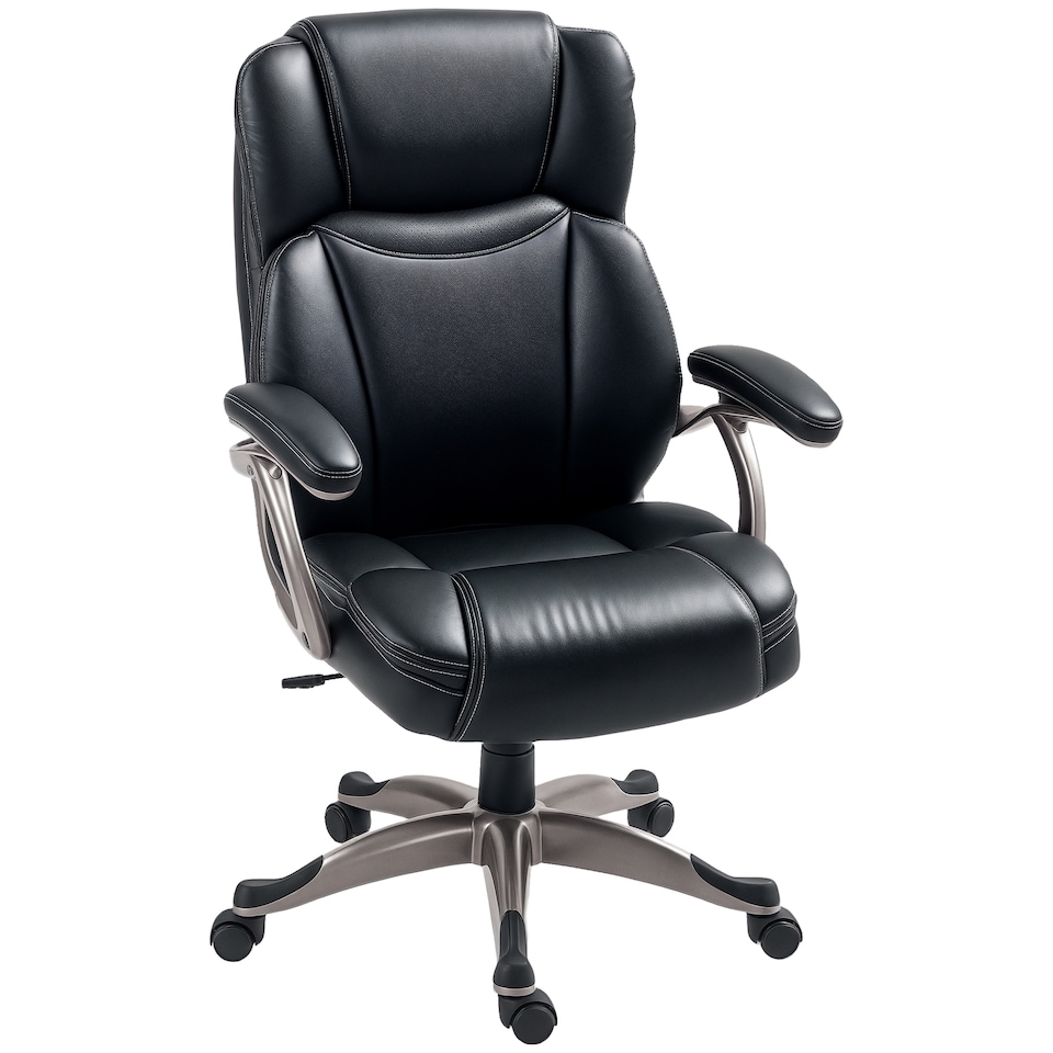 image 1 of HOMCOM Executive Office Chair, PU Leather Desk Chair with Adjustable Height, Swivel Computer Chair with Tilt Function for Home Office, Black | Black