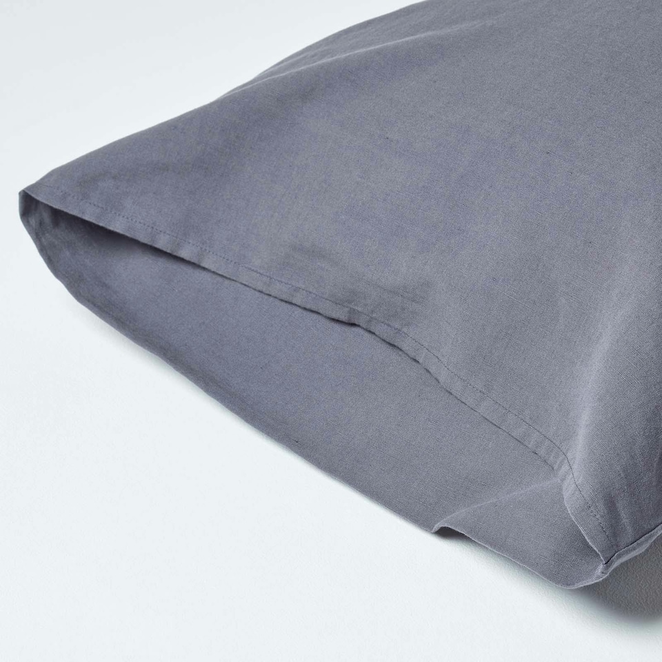image 1 of Homescapes Dark Grey Linen Housewife Pillowcase - King Size | Grey | King