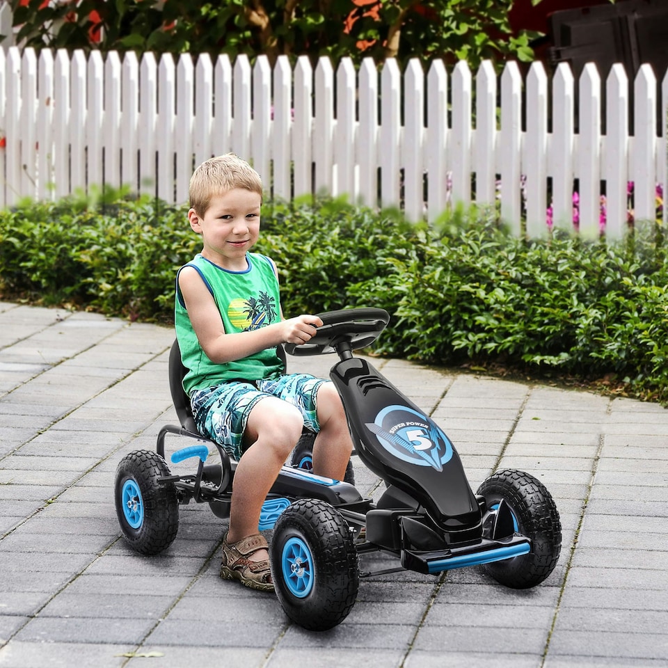 image 1 of HOMCOM Children Pedal Go Kart w/ Adjustable Seat, Rubber Wheels, Brake, Blue