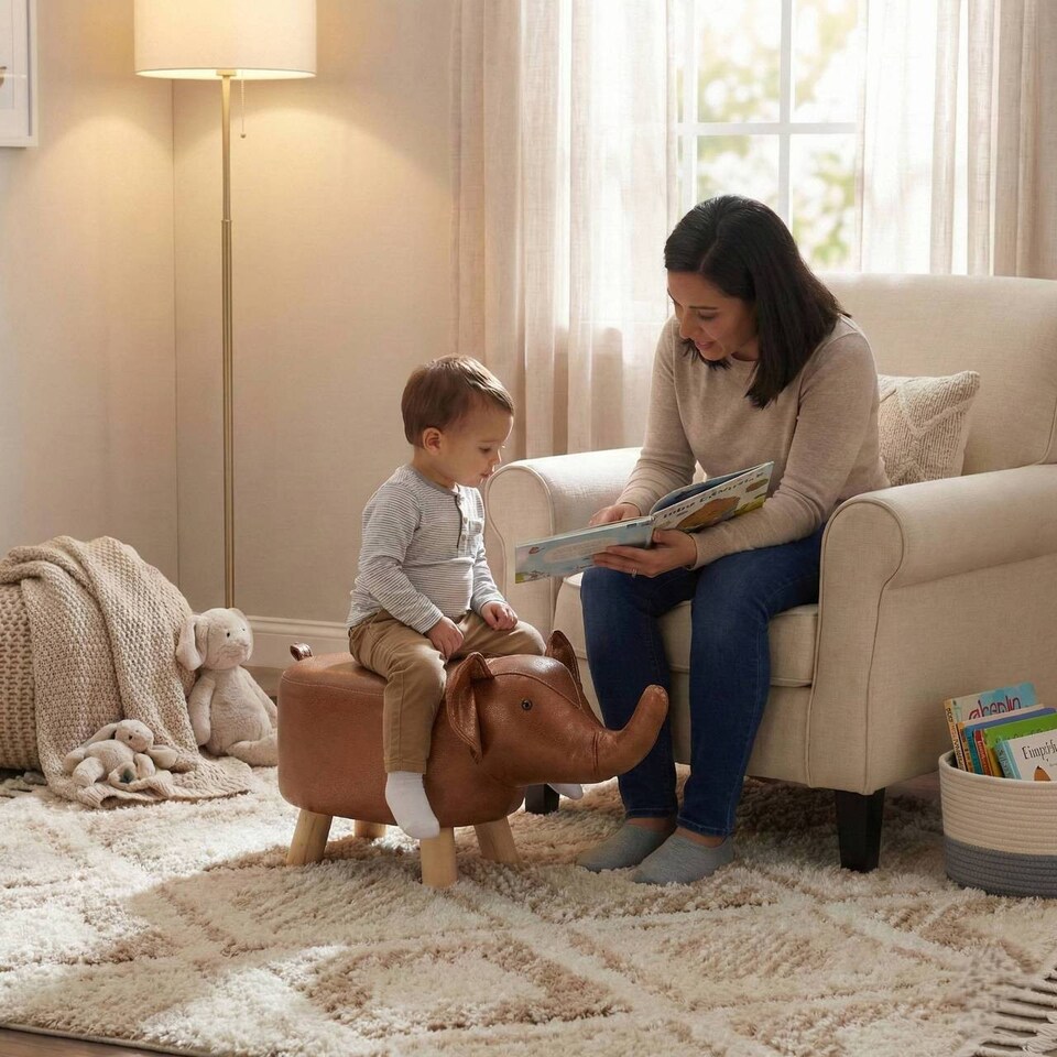image 1 of Children's Elephant Stool Seat | Brown | 1