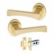 image 1 of Golden Grace 1 Pair Wave Design Door Handles on Round Rose in Electro Brass Finish with 2.5" Tubular Latch - 52mm Diameter Gold