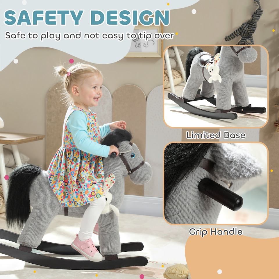 image 1 of AIYAPLAY Baby Rocking Horse, Toddler Animal Rocker for Kids Aged 2-5, Grey