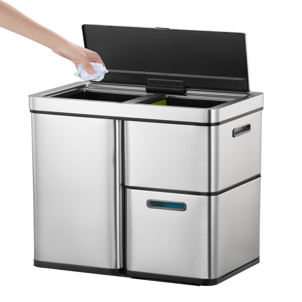 image 1 of Mirage Plus Recycling Sensor Bin 30L+15L+15L | Silver | Stainless Steel | 60L