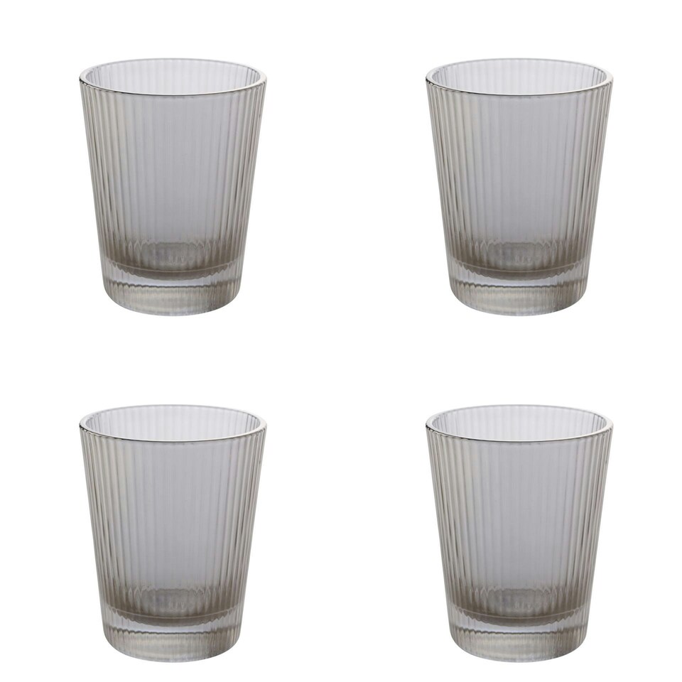 image 1 of Hestia Set of 4 Grey Ribbed Glasses