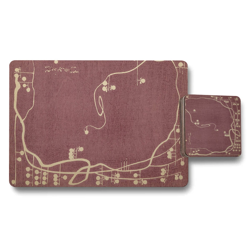 image 1 of 12 Piece Placemats And Coasters Set With Designer Artwork And Wood Backing