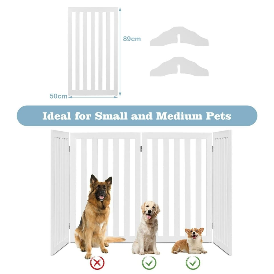 image 1 of COSTWAY 4-Panel 89 cm Pet Barrier Wooden Freestanding White