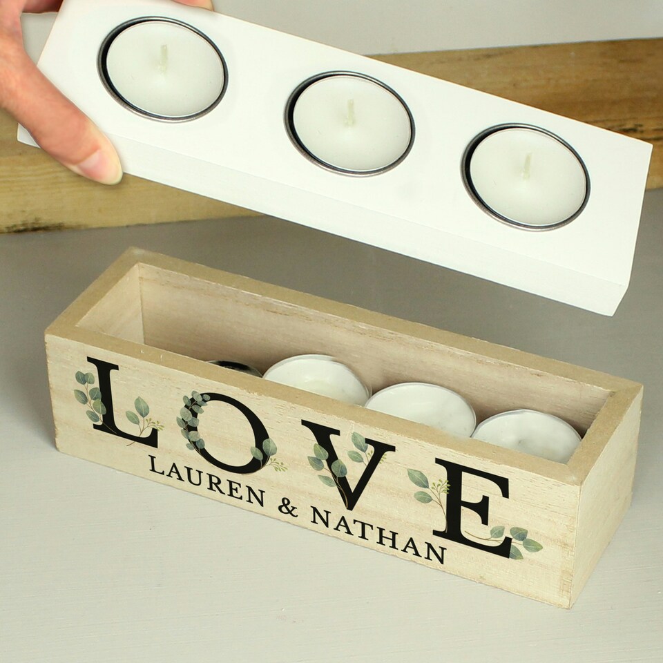 image 1 of Personalised Wedding Triple Tea Light Box Brown