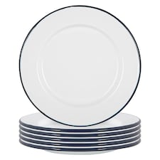 Argon Tableware White Enamel Dinner Plates - 25.5cm - Navy - Pack of 6 | Blue | Navy