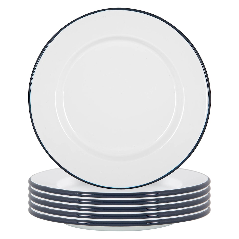 image 1 of Argon Tableware White Enamel Dinner Plates - 25.5cm - Navy - Pack of 6 | Blue | Navy