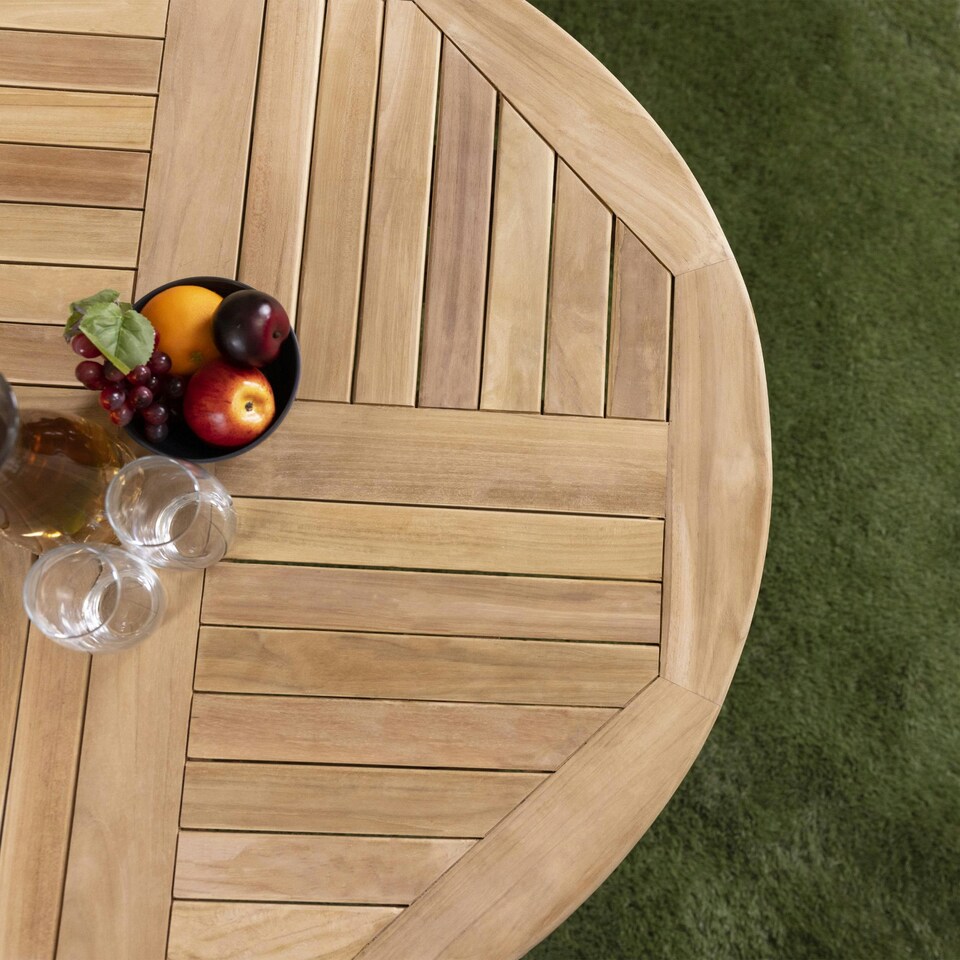 image 1 of Charles Bentley Solid Wooden Teak Round 2-4 Seater Table Garden Foldable Patio