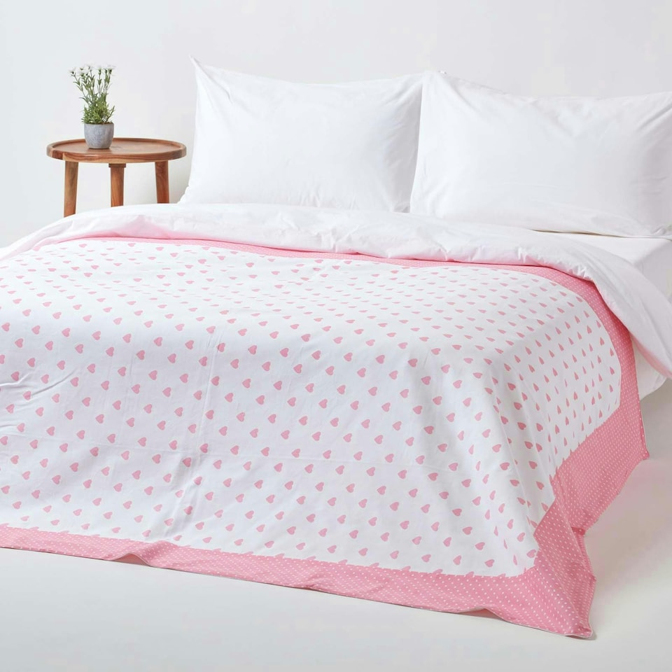 image 1 of Homescapes Cotton Pink Heart Decorative Sofa Throw Pink