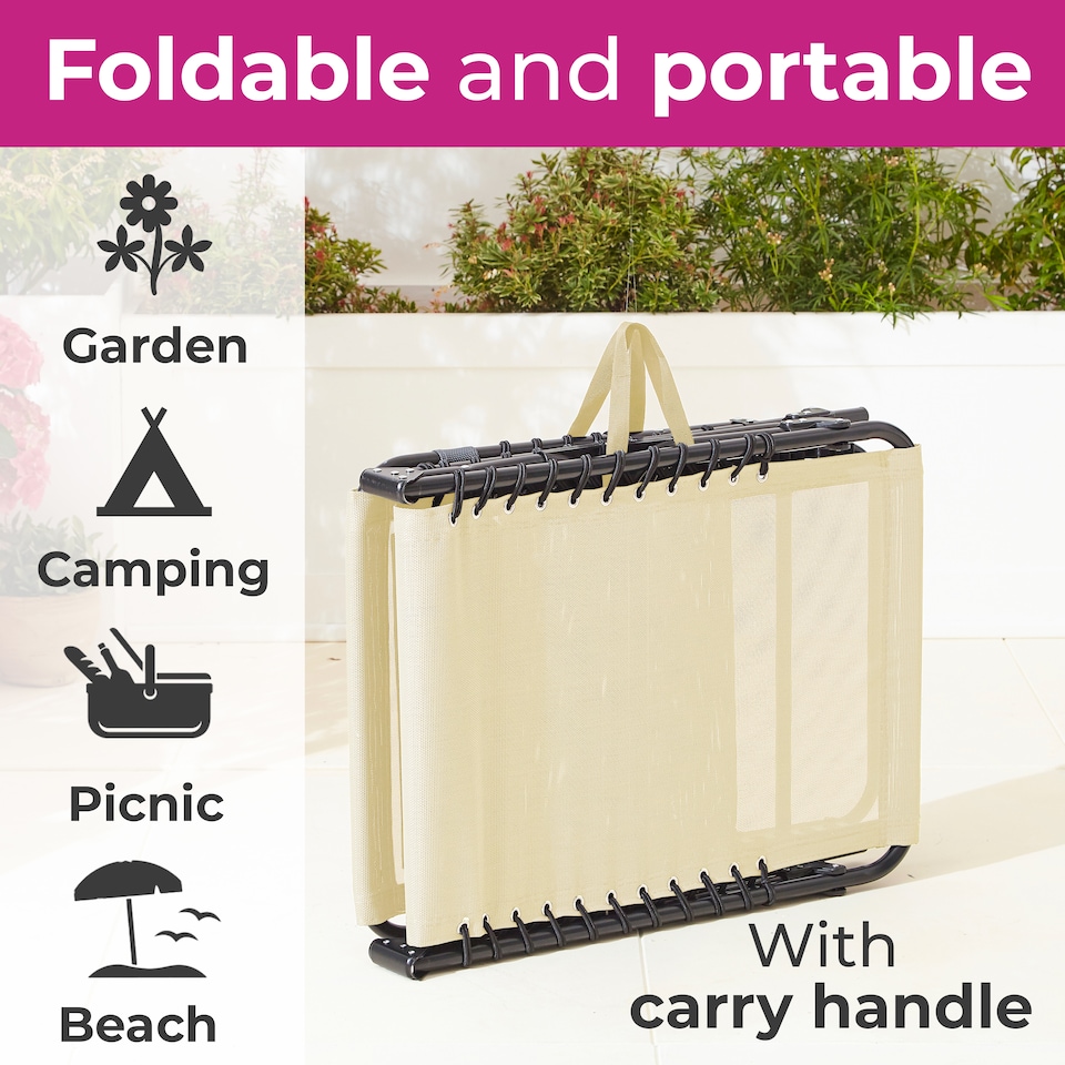image 1 of Neo Pair of Outdoor Portable Lightweight Sun Lounger Sunbed Folding Camping Reclining Lounge Chair Garden Beach Patio | Brown | Natural