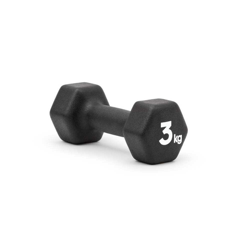 image 1 of Adidas 3kg Neoprene Dumbbell Pair — Hexagonal Cast Iron Core, Black | Black | BLACK | adult
