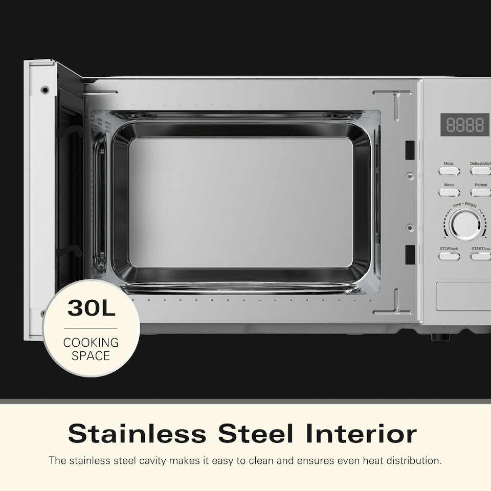 image 1 of Hamilton Beach Microwave, 30L, 950W, Family-Size, Digital Controls, 8 Pre-Set Programs, 5 Power Levels, Large Capacity, Defrost Function, Child Lock, Silver