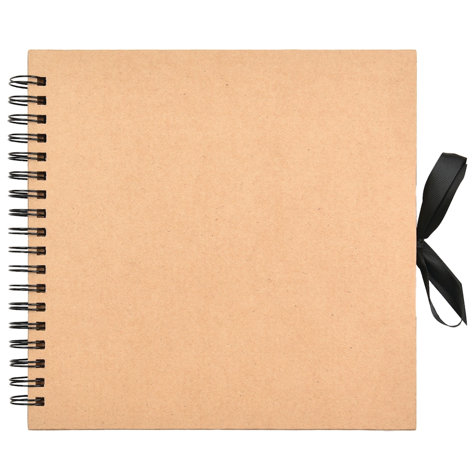 image 1 of ARPAN Spiral Bound Scrapbook Album – 50 Sheets / 100 Pages, 200 GSM Thick Paper – DIY Photo Album Memory Book with Ribbon Closure (26 x 25.5 cm) for Wedding, Baby, Travel, Artwork & Scrapbooking