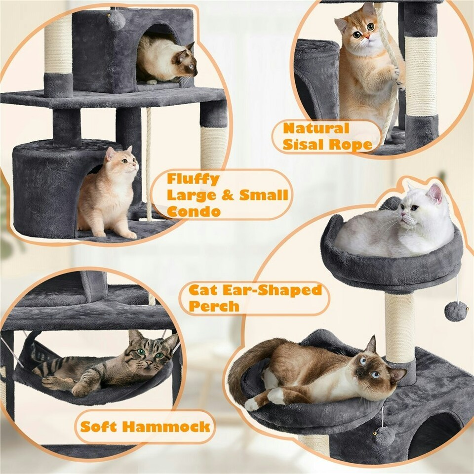 image 1 of Yaheetech 158 cm Multi Level Cat Tree with Condos Dark Grey