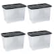 image 3 of 1 x 100 Litres Clear Transparent Base Curve Storage Container With Black Lid For Home & Office Clear
