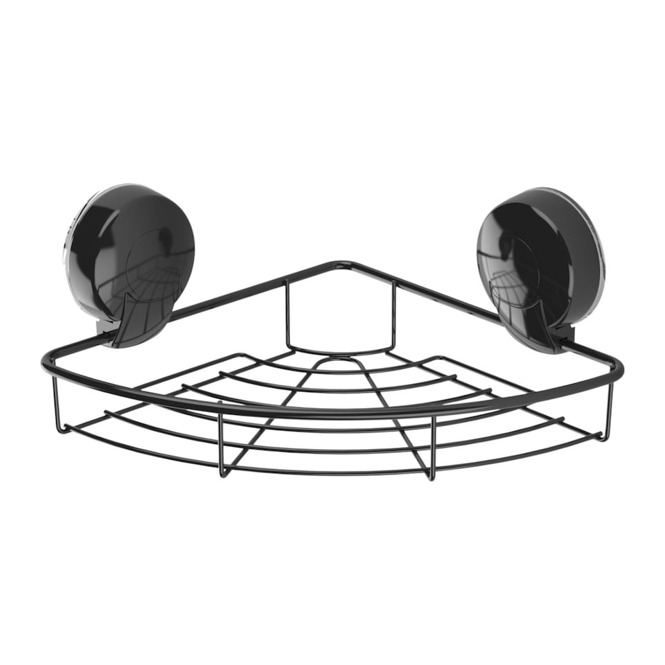 image 1 of Showerdrape Suctionloc Black Suction Wall Mounted Corner Basket with Mounting Discs | Black | 1