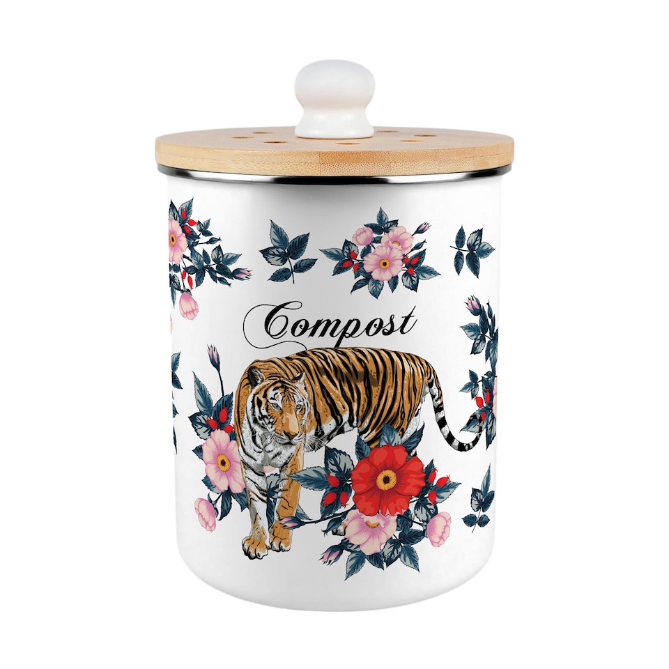 image 1 of Exotic Tiger Compost Caddy - Metal 2L Decorative Kitchen Food Waste Bin