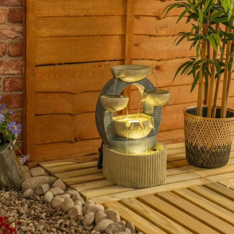 image 1 of ValueLights Solar Power Outdoor Cascading Water Fountain - Bowls Design