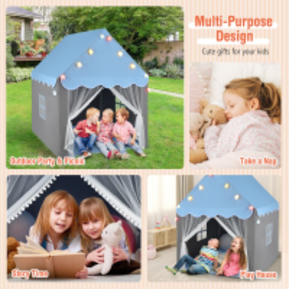 image 1 of COSTWAY Large Kids Play House Children Indoor Outdoor Castle Fairy Tent
